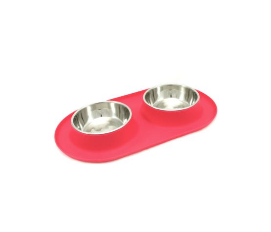 Messy Mutts bols doubles en inox avec base en silicone