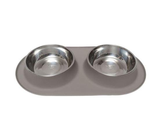 Messy Mutts bols doubles en inox avec base en silicone