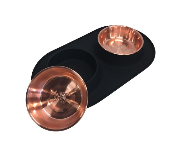 Messy Mutts bols doubles en inox avec base en silicone