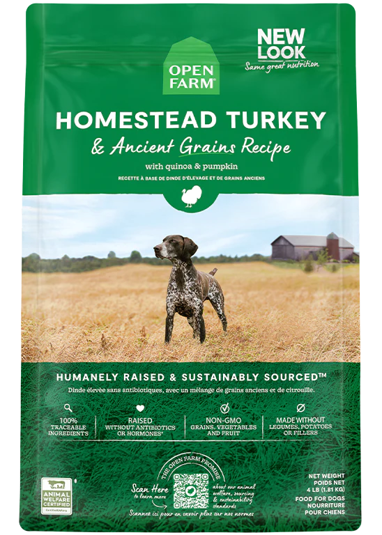 Open Farm Homestead nourriture sèche pour chiens Dinde et grains anciens 9.98 kg          ** NOURRITURE SÈCHE NON VENDUE EN LIGNE **