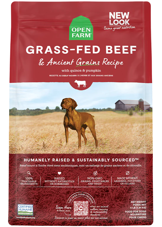 Open Farm nourriture sèche pour chiens Boeuf et grains anciens            ** NOURRITURE SÈCHE NON VENDUE EN LIGNE **
