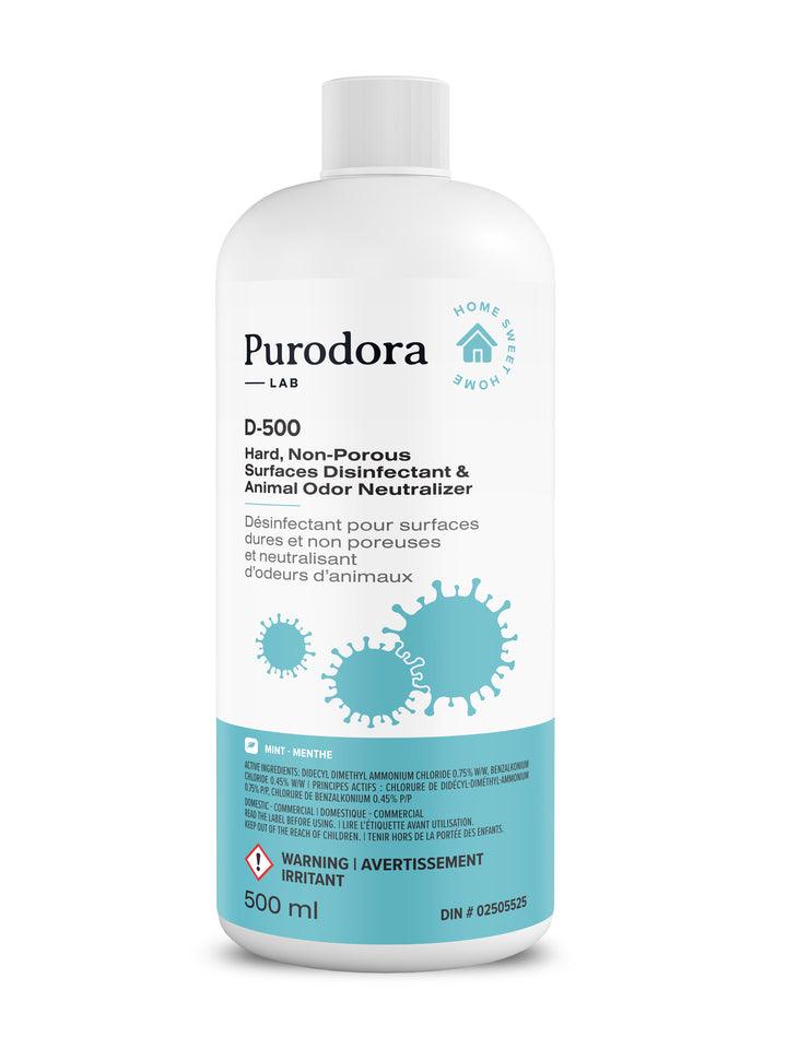 Purodora désinfectant pour surfaces dures et non poreuses et neutralisant d'odeurs d'animaux Formule D-500