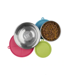 Messy Mutts ensemble de 3 bols en acier inoxydable et couvercles