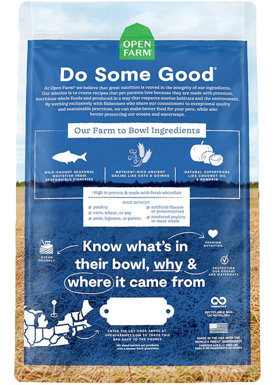 Open Farm nourriture sèche pour chiens Poisson blanc et grains anciens 9.98 kg               ** NOURRITURE SÈCHE NON VENDUE EN LIGNE **