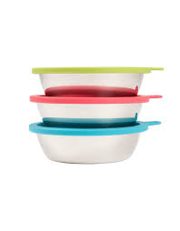 Messy Mutts ensemble de 3 bols en acier inoxydable et couvercles