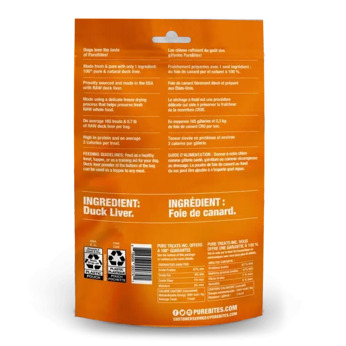 PureBites gâterie pour chiens Foie de canard séché 74g