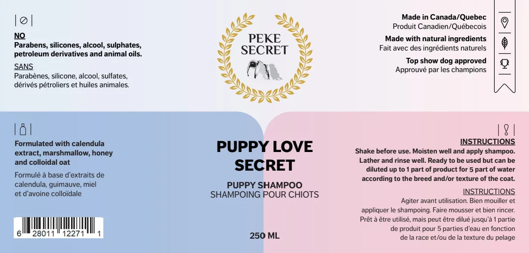 Peke Secret shampoing naturel pour chiots Puppy Love Secret 250 ml