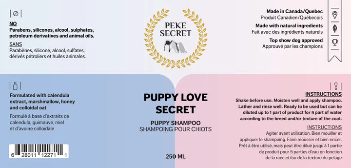 Peke Secret shampoing naturel pour chiots Puppy Love Secret 250 ml