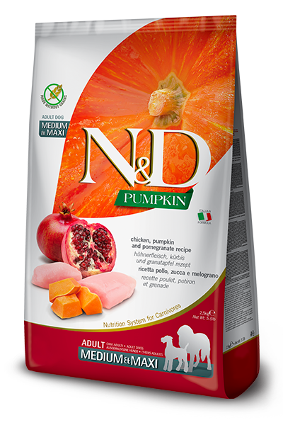 Farmina N&D Citrouille nourriture sèche pour chiens adultes medium/maxi Poulet et Grenade sans grains                        ** NOURRITURE SÈCHE NON VENDUE EN LIGNE **