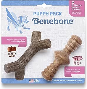 Benebone jouet en nylon à gruger pour chiots Puppy Pack saveur de bacon et bois d'érable