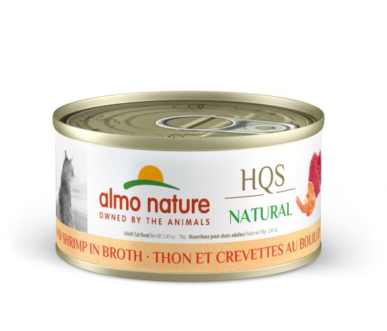 Almo Nature nourriture humide pour chats HQS Natural Thon et Crevettes au bouillon 70g