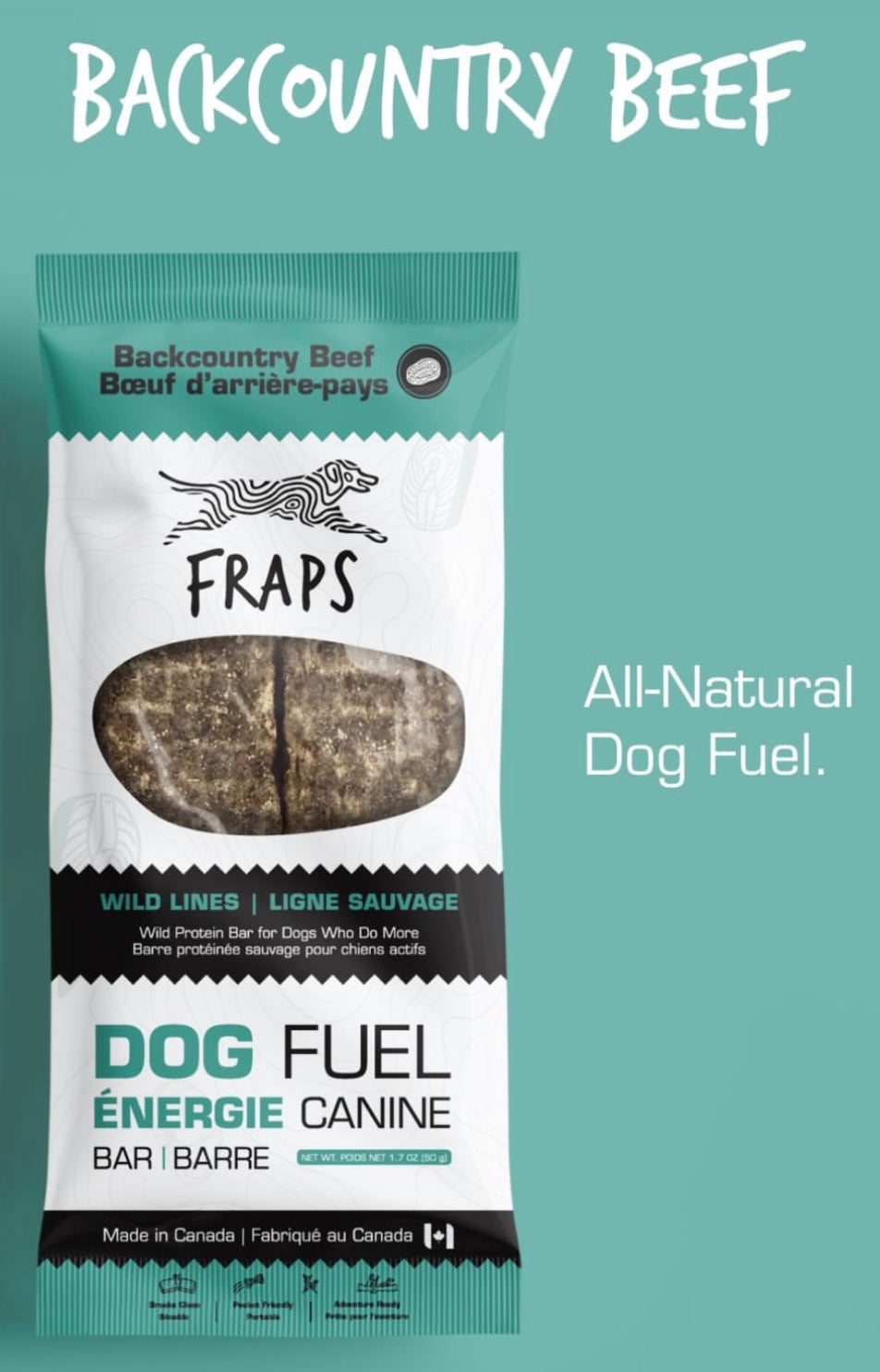 FRAPS barre énergétique pour chiens Boeuf de l'arrière-pays 50g