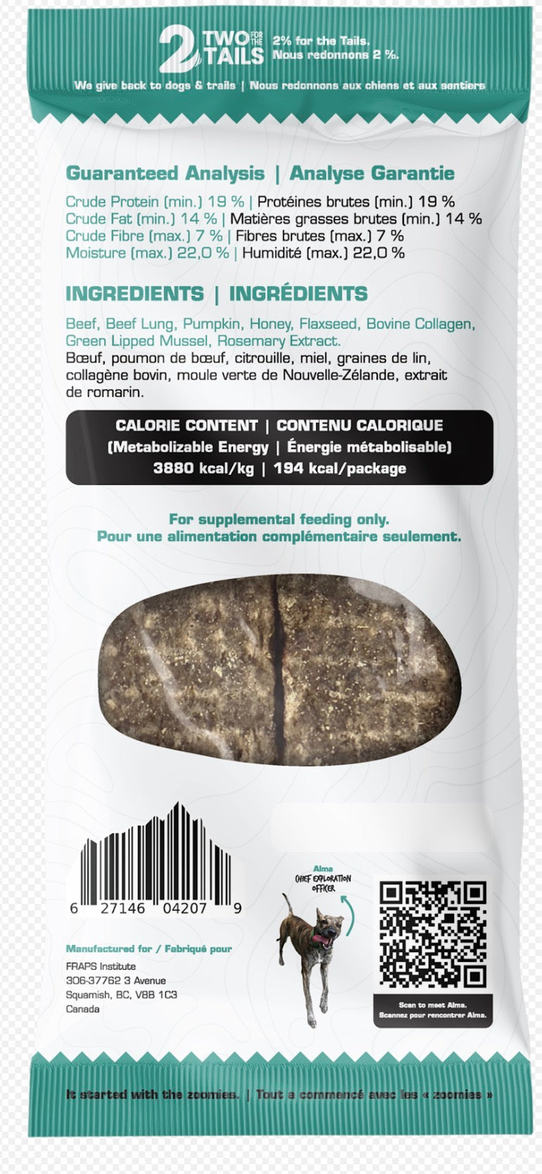 FRAPS barre énergétique pour chiens Boeuf de l'arrière-pays 50g