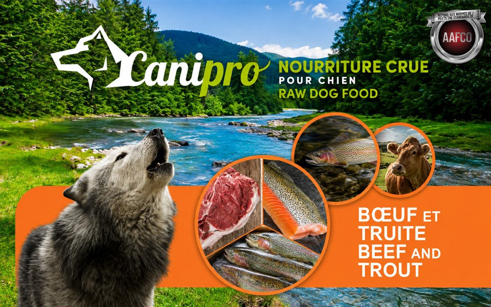 Canipro nourriture crue pour chiens Boeuf et Truite 5 lb