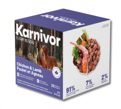 Karnivor nourriture crue pour chiens Poulet et Agneau