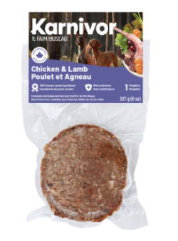 Karnivor nourriture crue pour chiens Poulet et Agneau
