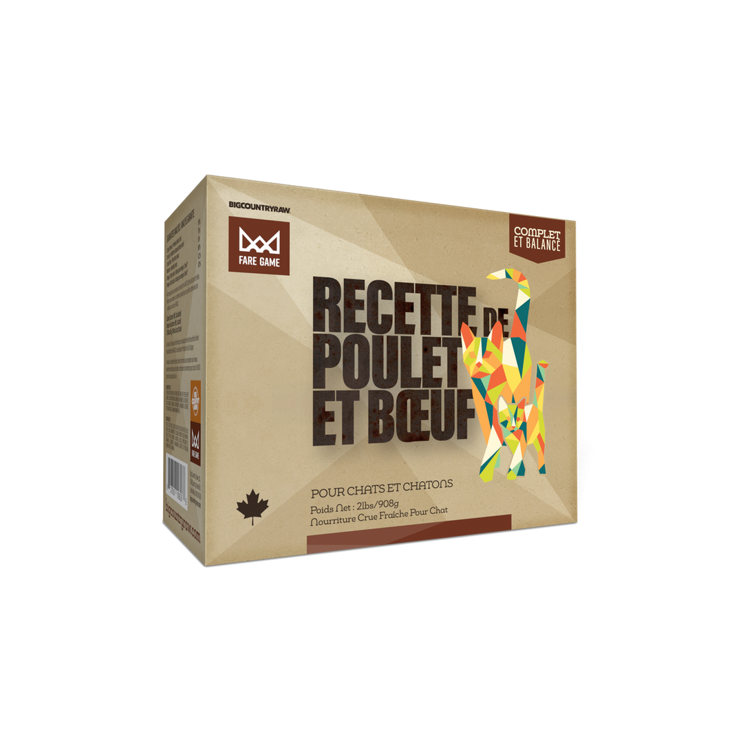 BCR Big Country Raw nourriture crue pour chats Fare Game Poulet et Boeuf 2 lb