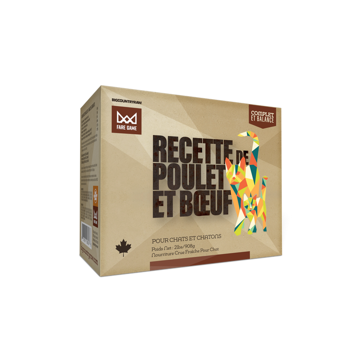 BCR Big Country Raw nourriture crue pour chats Fare Game Poulet et Boeuf 2 lb