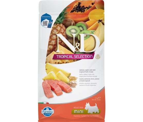 Farmina N&D Tropical nourriture sèche pour chiens Mini Saumon 1.5 kg           ** NOURRITURE SÈCHE NON VENDUE EN LIGNE **