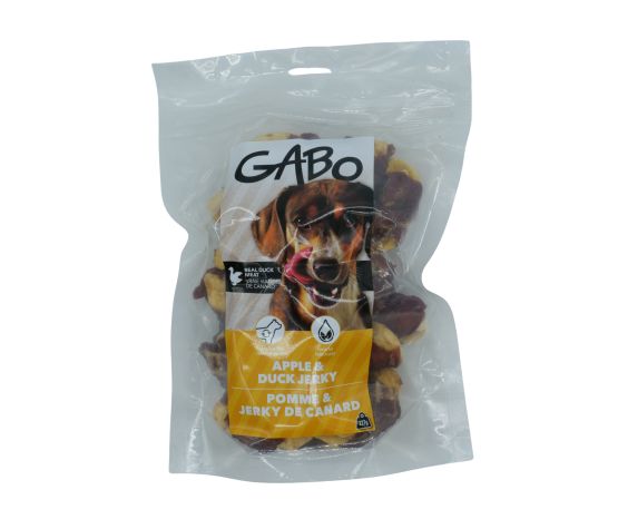Gabo gâterie pour chiens Pommes et jerky de canard 227g