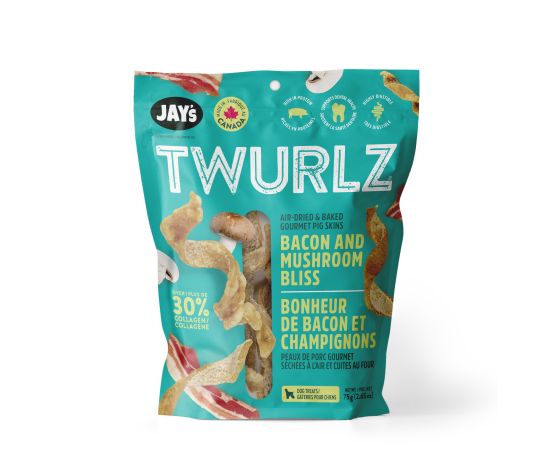 Jay's gâterie de peau de porc séchée pour chiens Bacon et Champignons 75g