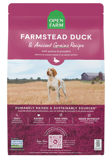 Open Farm Farmstead nourriture sèche pour chiens Canard et grains anciens 9.98 kg                        *** LIVRAISON LOCALE OU RETRAIT MAGASIN SEULEMENT ***