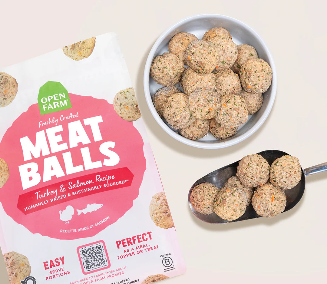 Open Farm supplément de repas congelé Freshly Crafted Meatballs recette Dinde et Saumon