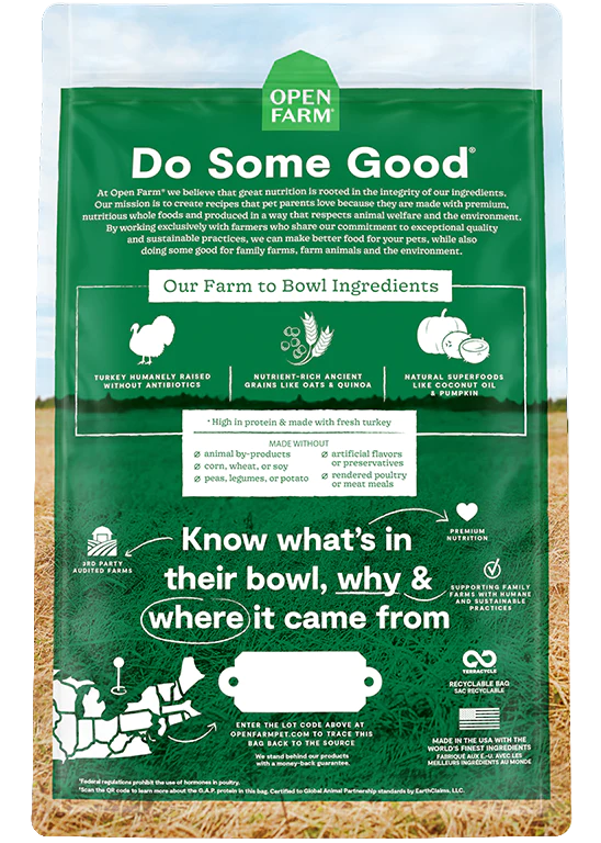 Open Farm Homestead nourriture sèche pour chiens Dinde et grains anciens 9.98 kg      *** Livraison locale seulement ***