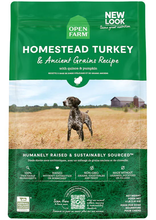 Open Farm Homestead nourriture sèche pour chiens Dinde et grains anciens 9.98 kg      *** Livraison locale seulement ***