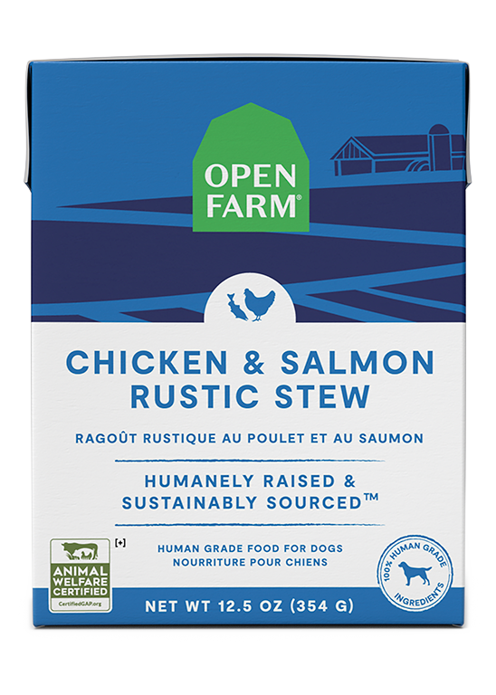 Open Farm nourriture humide pour chiens Ragoût rustique Poulet et Saumon 355 ml