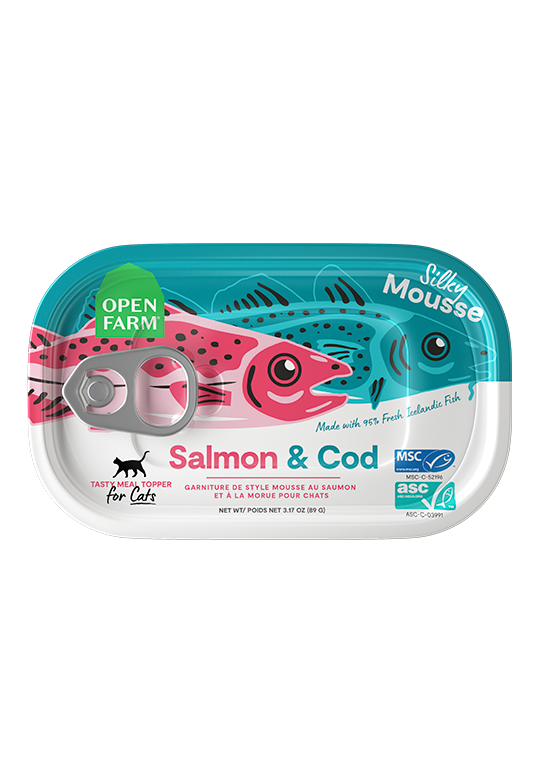 Open Farm garniture mousse pour chats Saumon et Morue 89g