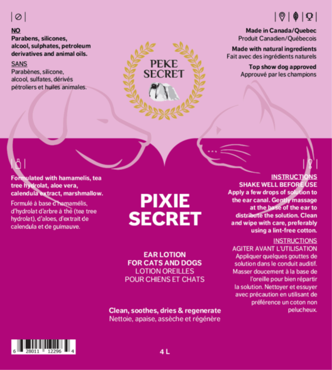 Peke Secret lotion pour les oreilles chats et chiens Pixie Secret 120 ml