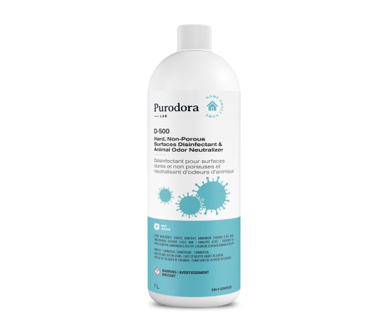 Purodora désinfectant pour surfaces dures et non poreuses et neutralisant d'odeurs d'animaux Formule D-500