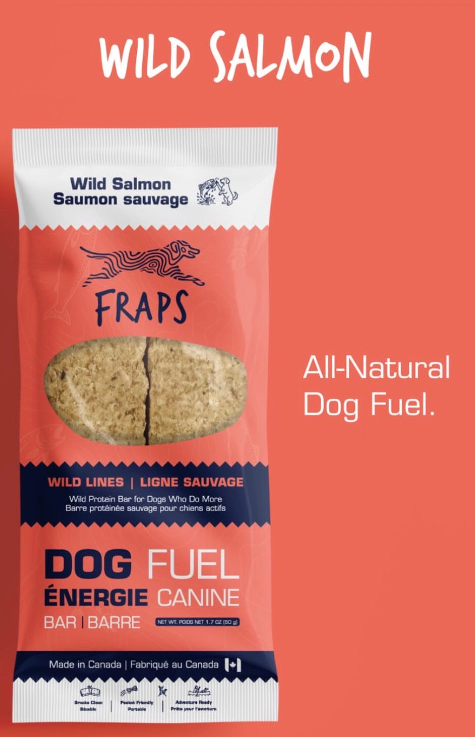 FRAPS barre énergétique pour chiens Saumon sauvage 50g