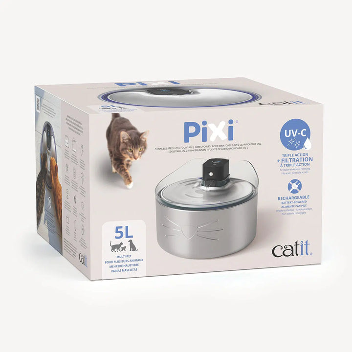 Catit fontaine en acier inoxydable avec clarificateur UVC pour chats Pixi 5L