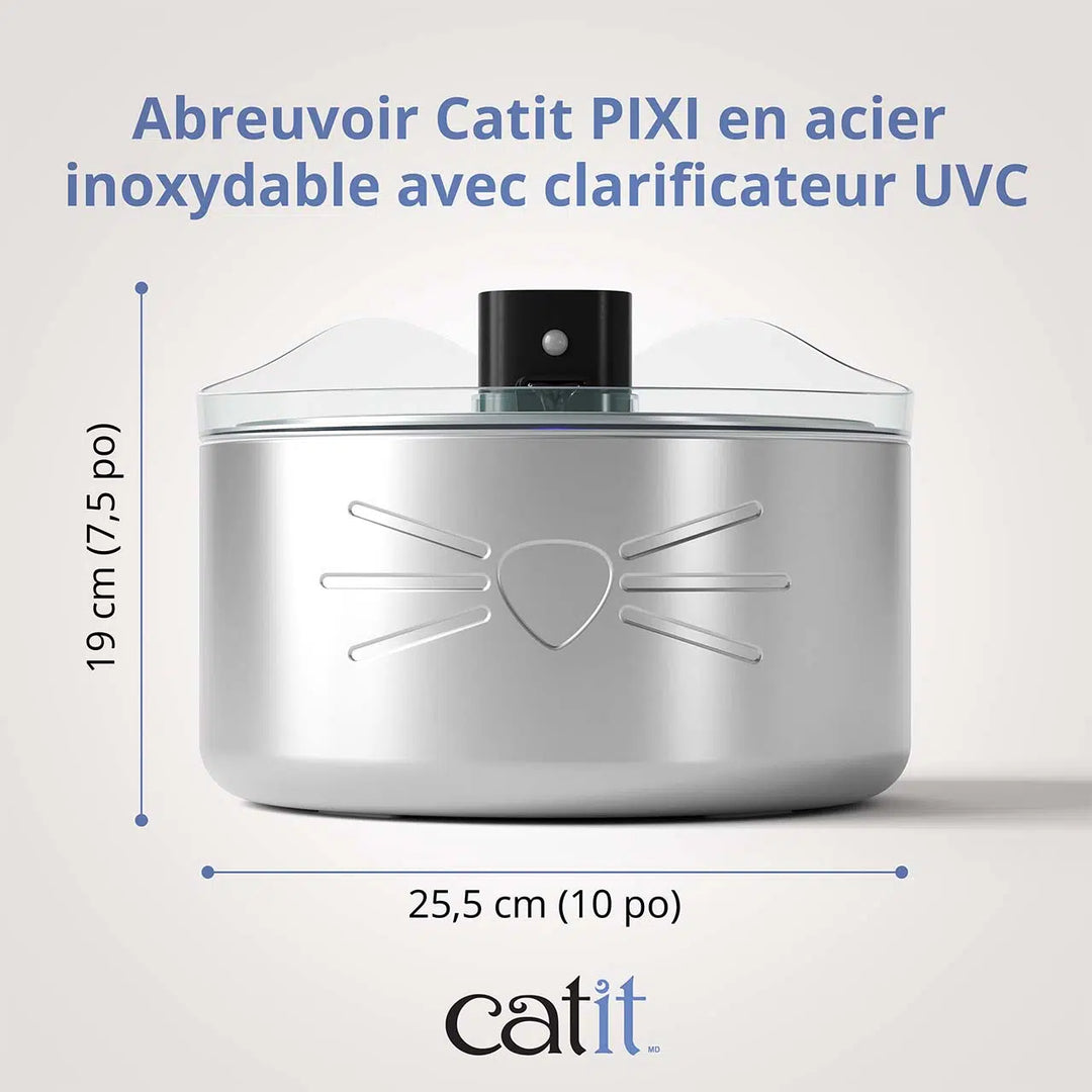 Catit fontaine en acier inoxydable avec clarificateur UVC pour chats Pixi 5L