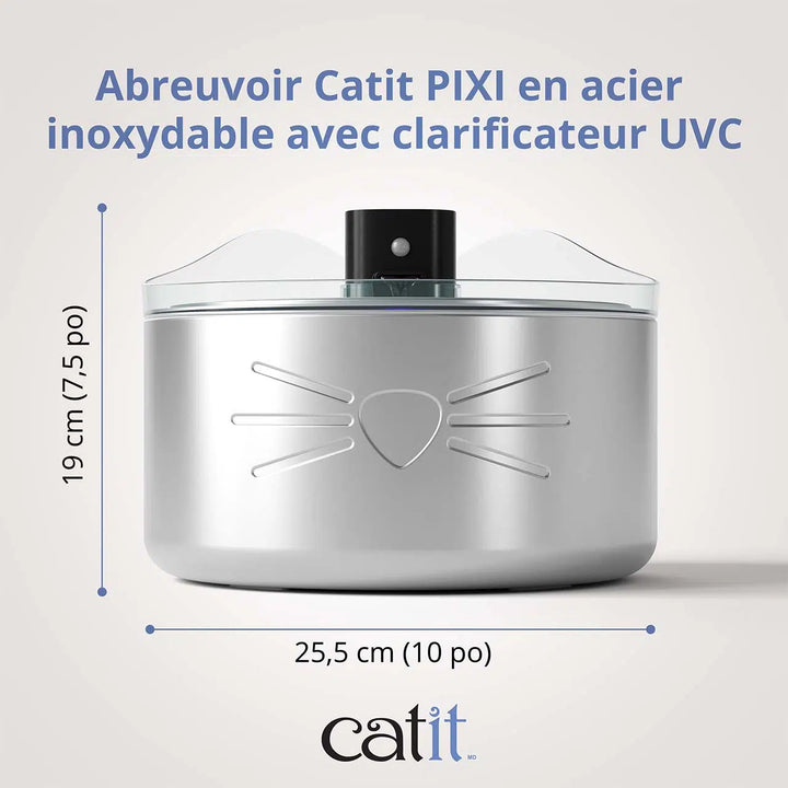 Catit fontaine en acier inoxydable avec clarificateur UVC pour chats Pixi 5L