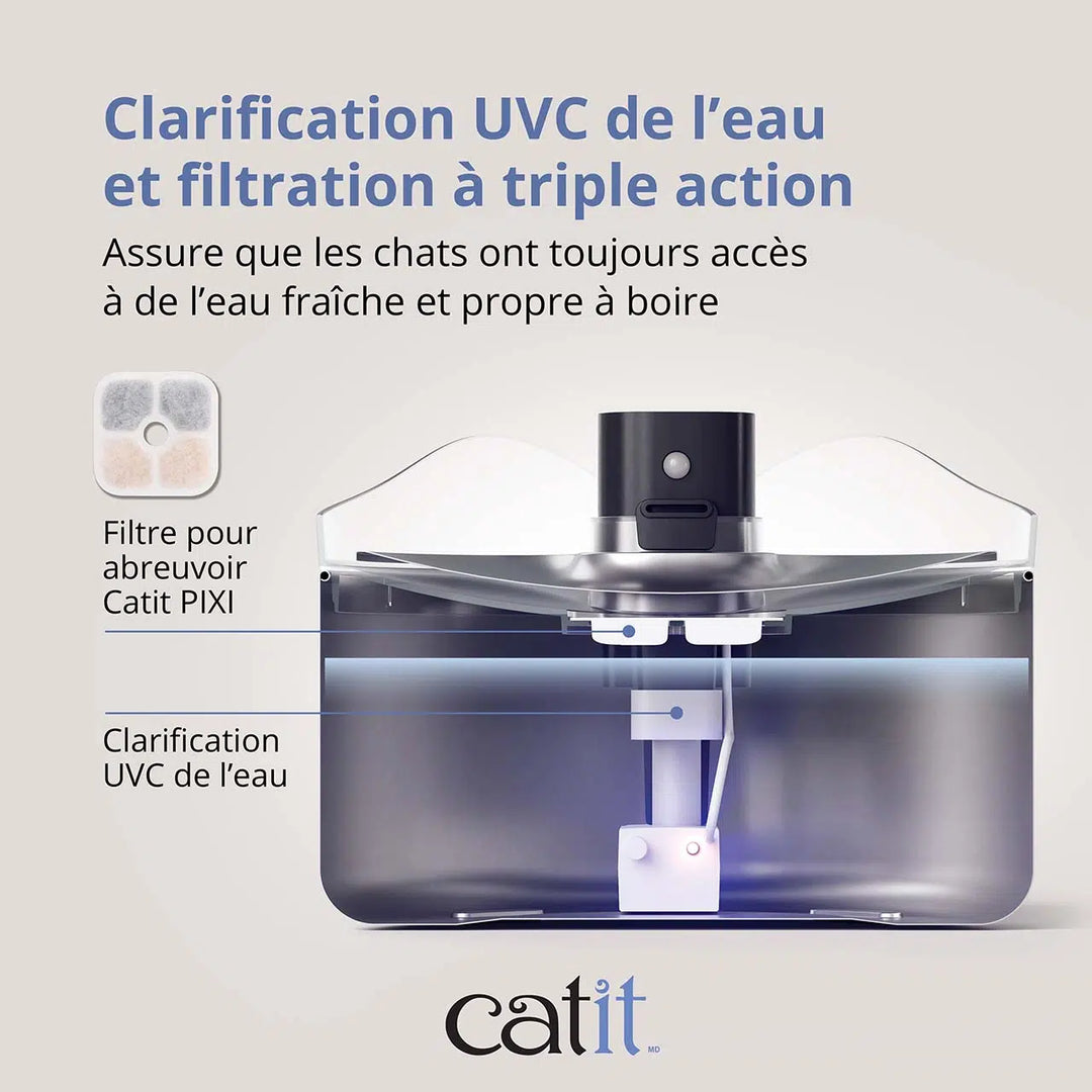 Catit fontaine en acier inoxydable avec clarificateur UVC pour chats Pixi 5L