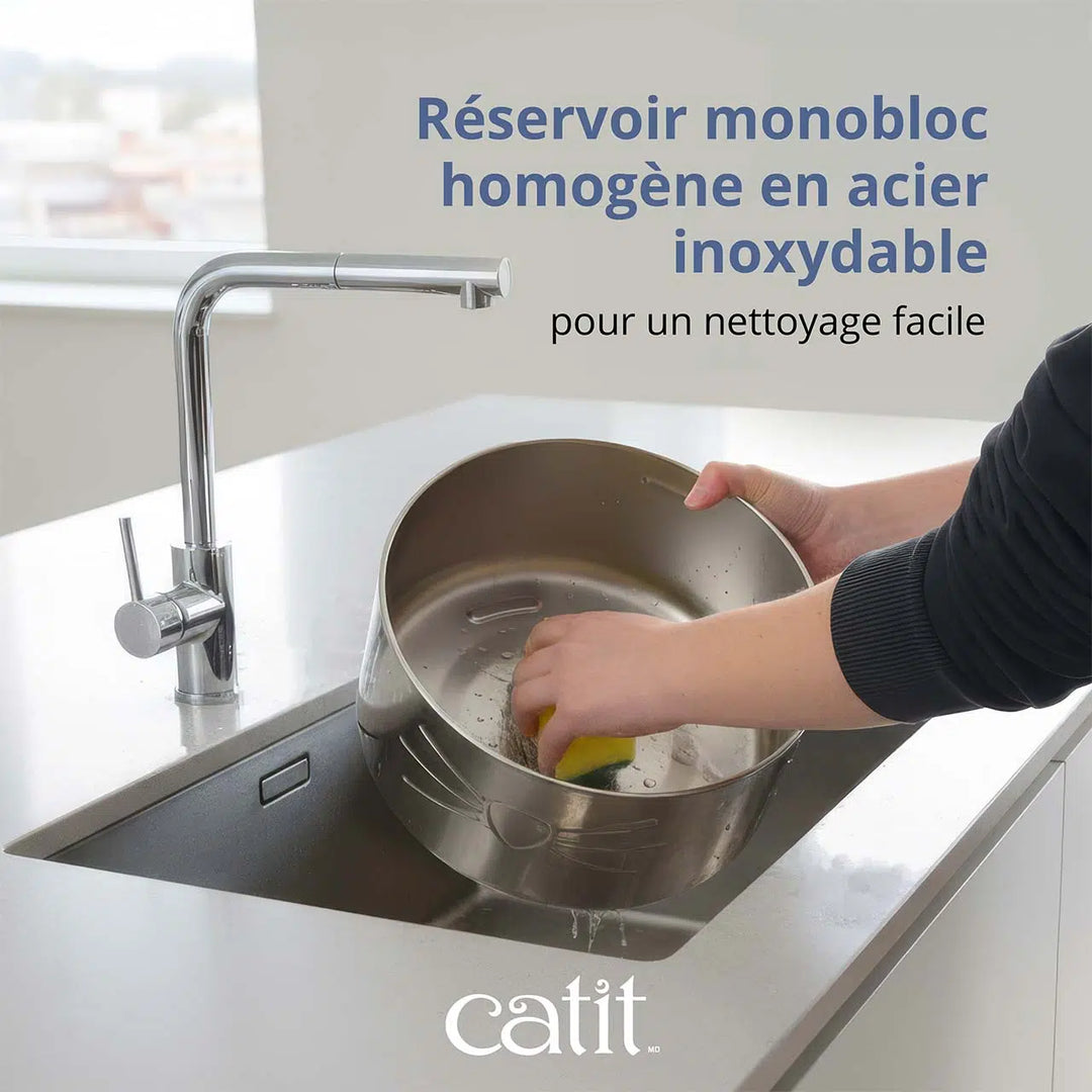 Catit fontaine en acier inoxydable avec clarificateur UVC pour chats Pixi 5L