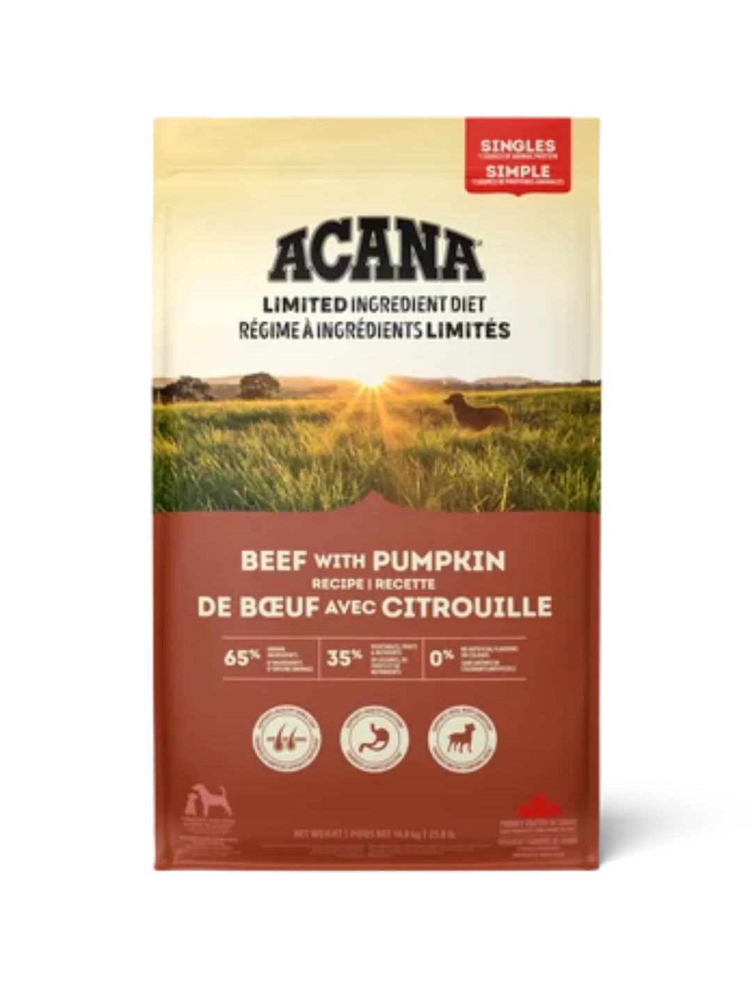 Acana Singles nourriture sèche pour chiens Boeuf et Citrouille            *** LIVRAISON LOCALE SEULEMENT ***