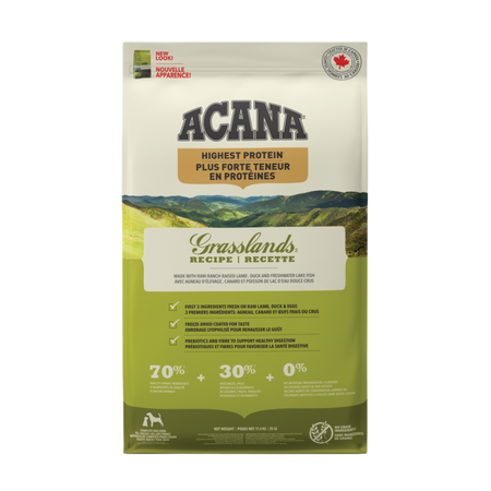 Acana Highest Protein nourriture sèche pour chiens Grassland sans grains    *** Livraison locale seulement ***