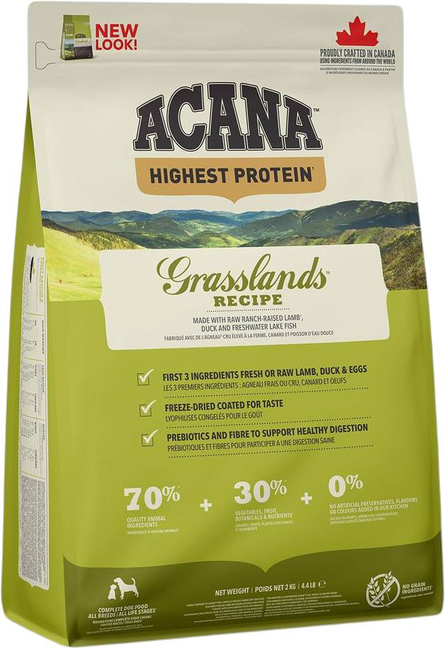 Acana Highest Protein nourriture sèche pour chiens Grassland sans grains    *** Livraison locale seulement ***