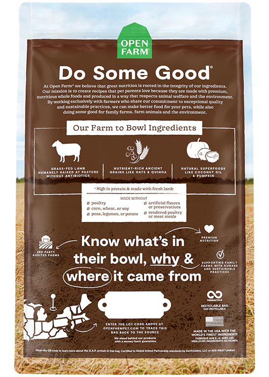 Open Farm nourriture sèche pour chiens Agneau et grains anciens 9.98 kg     *** Livraison locale seulement ***