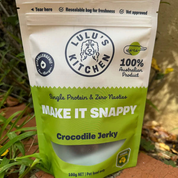 Lulu's Kitchen gâterie de crocodile pour chiens Make It Snappy 100g