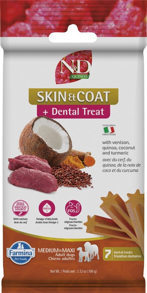 Farmina N&D gâteries dentaires Skin & Coat cerf et quinoa