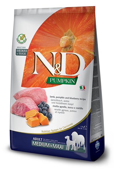 Farmina N&D Citrouille nourriture sèche pour chiens adultes medium/maxi Agneau et Bleuets sans grains       *** Livraison locale seulement ***