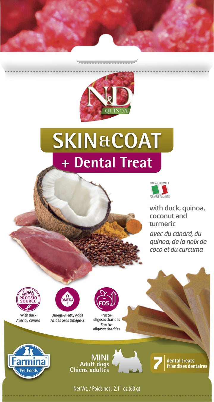 Farmina N&D gâteries dentaires Skin & Coat canard et quinoa