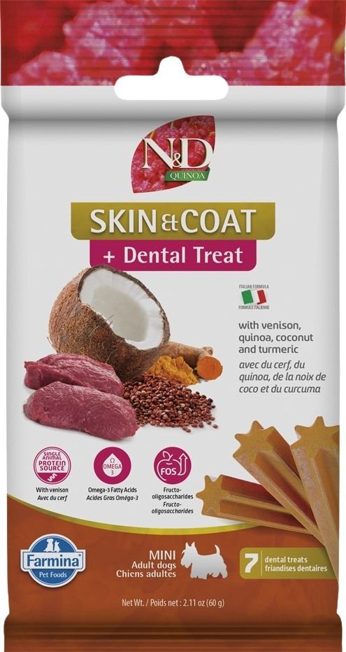 Farmina N&D gâteries dentaires Skin & Coat cerf et quinoa