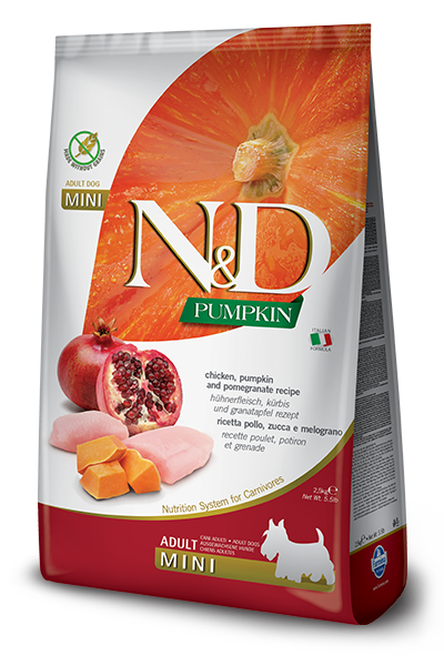 Farmina N&D Citrouille nourriture sèche pour chiens adultes mini Poulet et grenade sans grains 2.5 kg    *** Livraison locale seulement ***