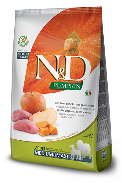 Farmina N&D Citrouille nourriture sèche pour chiens adultes medium/maxi Sanglier et Pomme sans grains                             ** NOURRITURE SÈCHE NON VENDUE EN LIGNE **